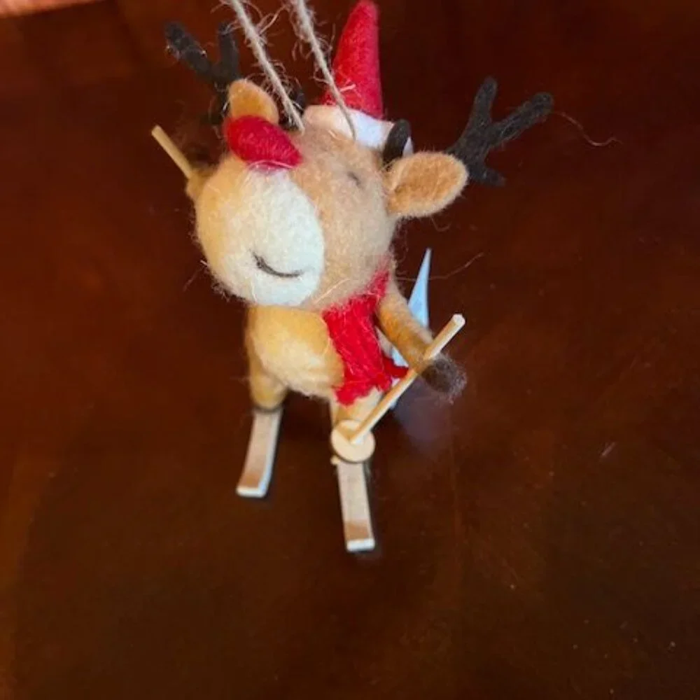 Felt Reindeer Skier Christmas Ornament whimsy to holiday decor hat and‎ scarf